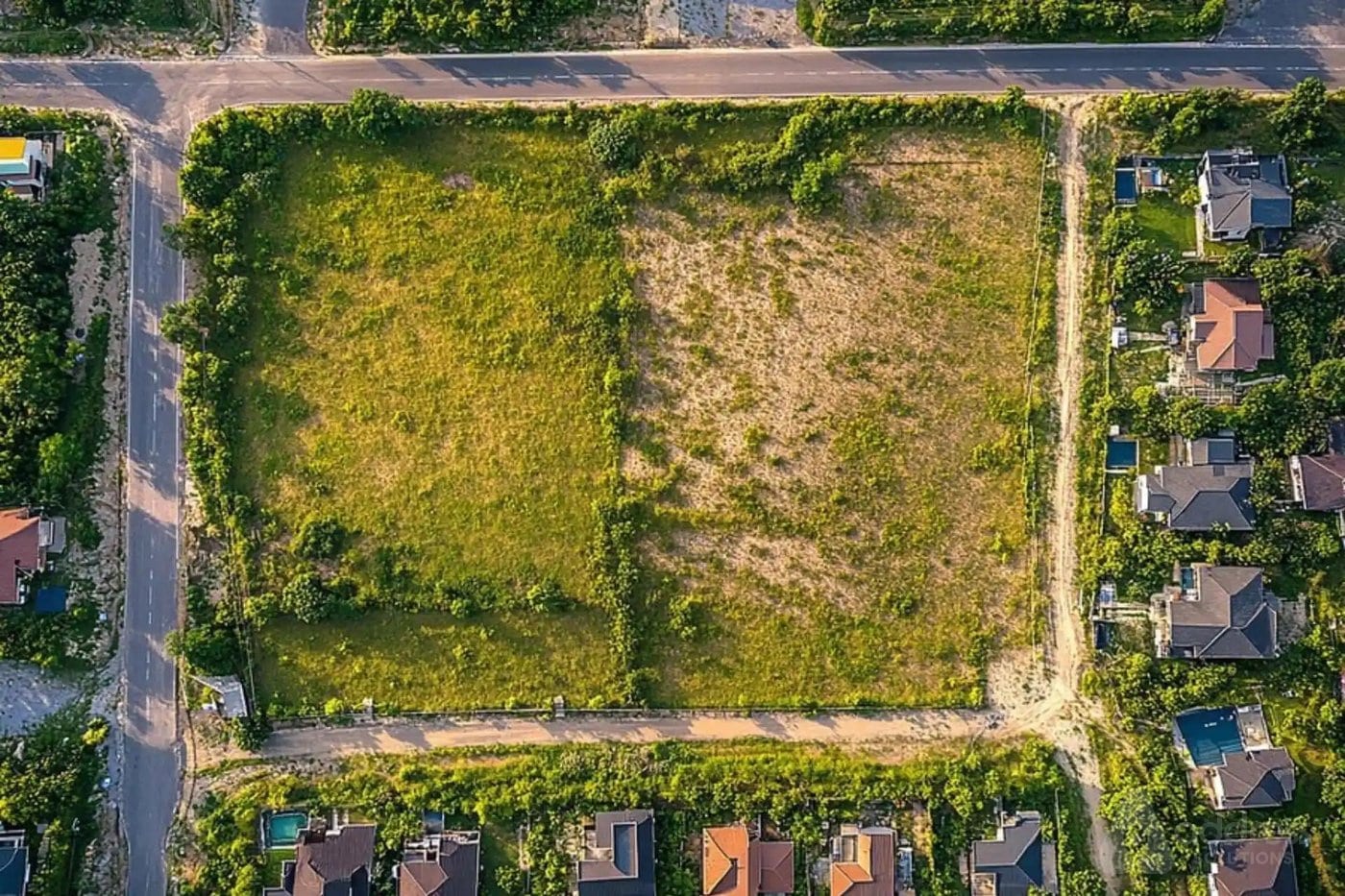 Aerial view of a planned residential housing plot